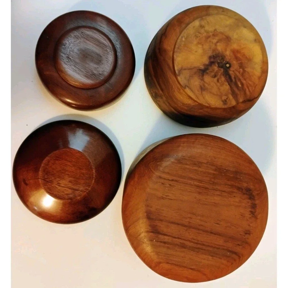 Vtg Mid Century Hand Turned Wooden Bowl Lot Myrtlewood Walnut Dishes 4Pc as-is
